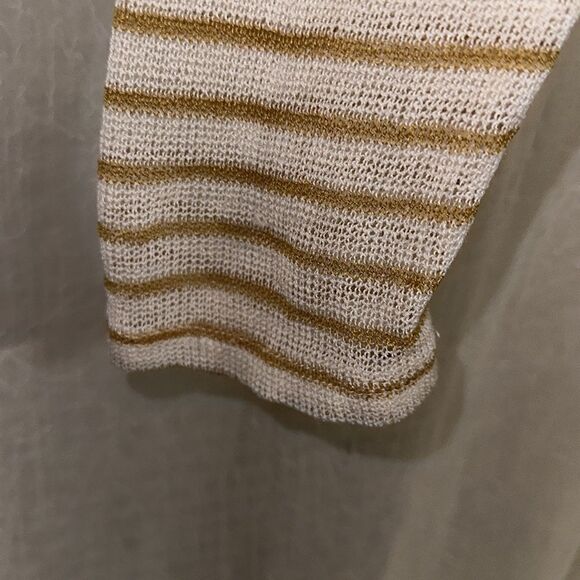 anko 10 Ivory Tan Lightweight Knit Striped Long Sleeve Cropped Sweater - Picture 5 of 10
